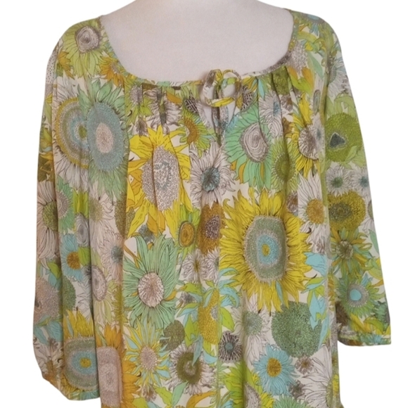 Liberty of London Target Bright Yellow Green Floral Flowy Blouse Top Size XL - Picture 2 of 7